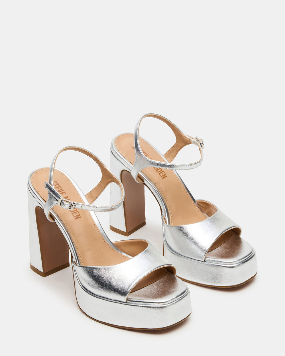 LIANDRA Silver Platform Square-Toe Strappy Women's Heel | Steve Madden for Sale