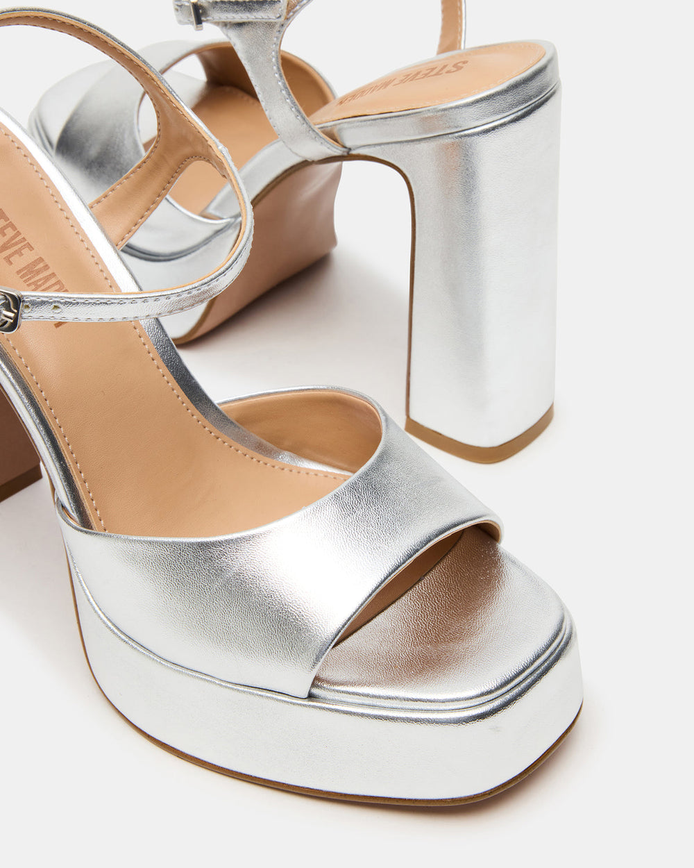 LIANDRA Silver Platform Square-Toe Strappy Women's Heel | Steve Madden for Sale