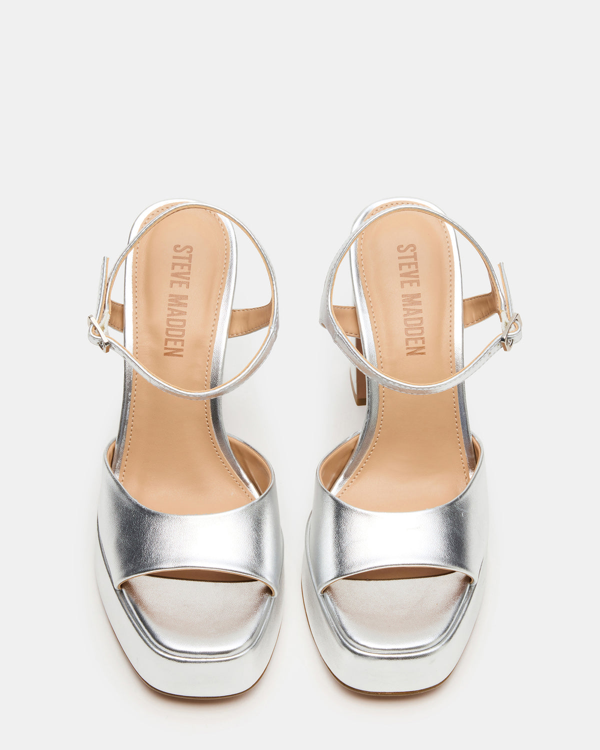 LIANDRA Silver Platform Square-Toe Strappy Women's Heel | Steve Madden for Sale
