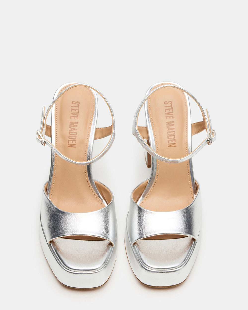 LIANDRA Silver Platform Square-Toe Strappy Women's Heel | Steve Madden for Sale
