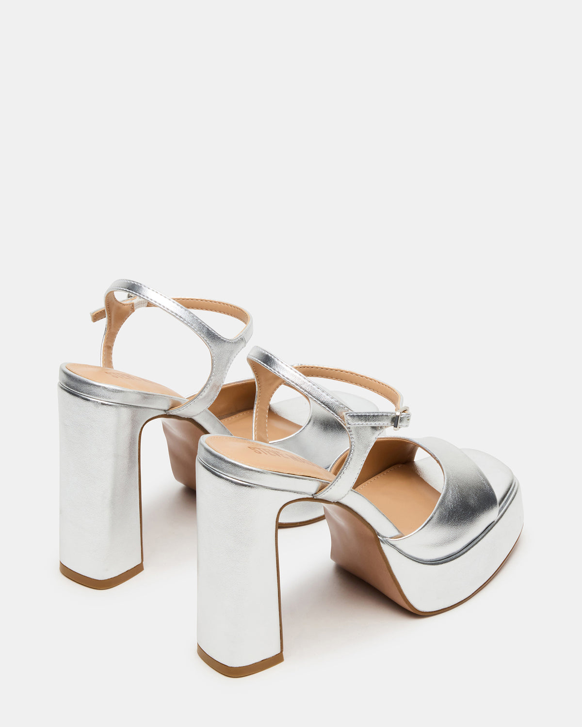 LIANDRA Silver Platform Square-Toe Strappy Women's Heel | Steve Madden for Sale