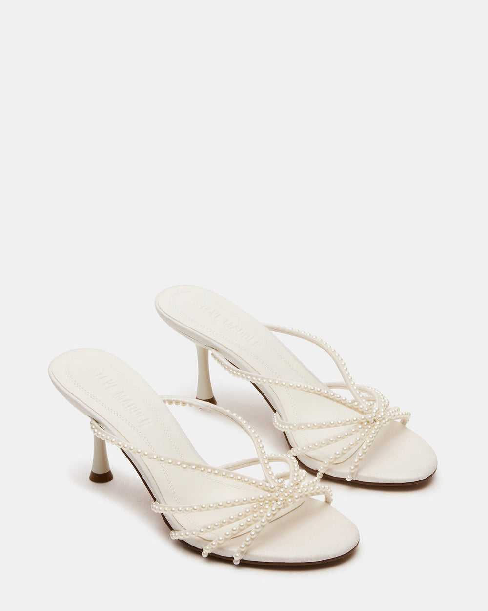 EDNA Pearl White Strappy Mule Women's Heel | Steve Madden US