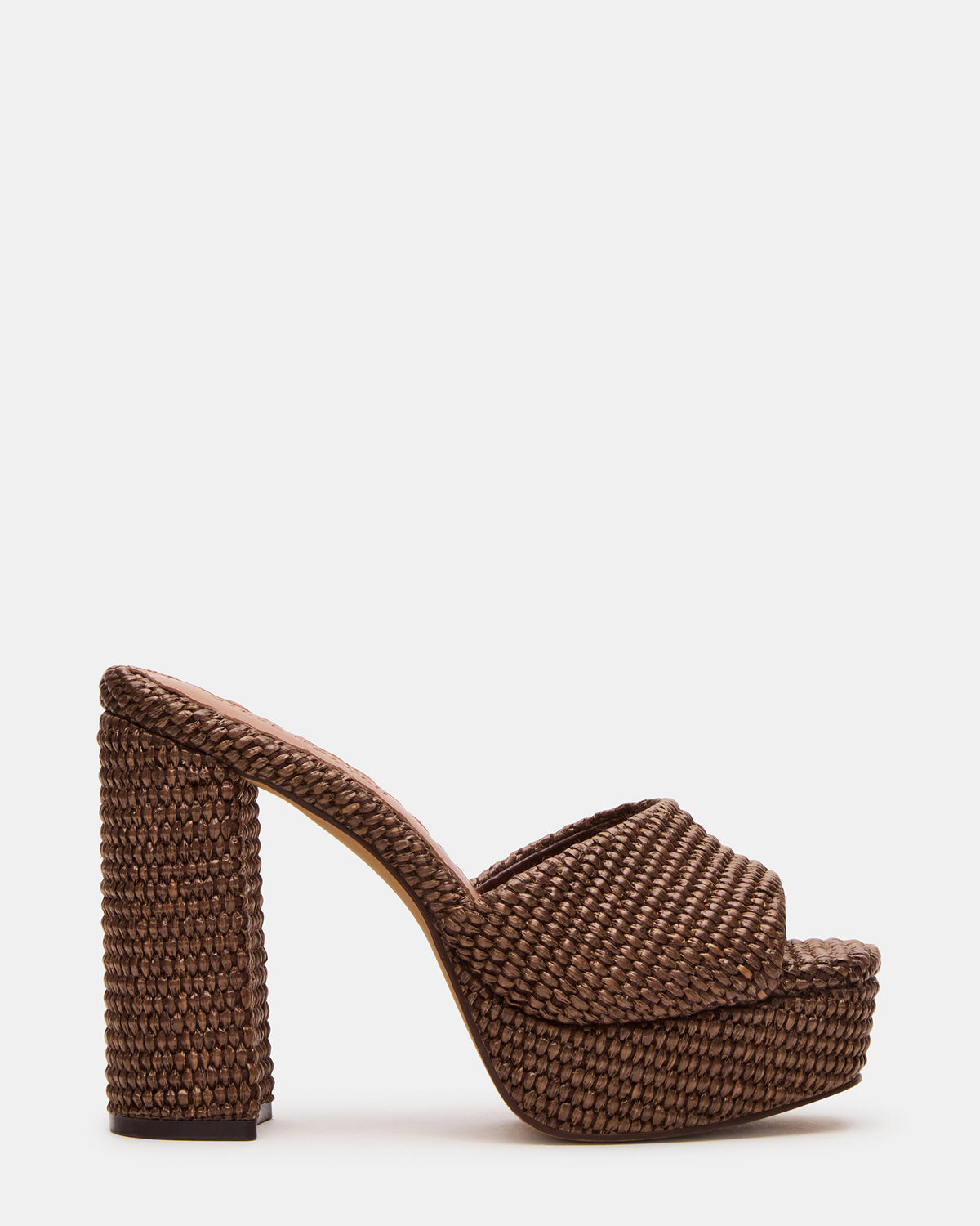 JOEL Brown Raffia Square-Toe Platform Raffia Mule Women's Heel | Steve Madden outlet