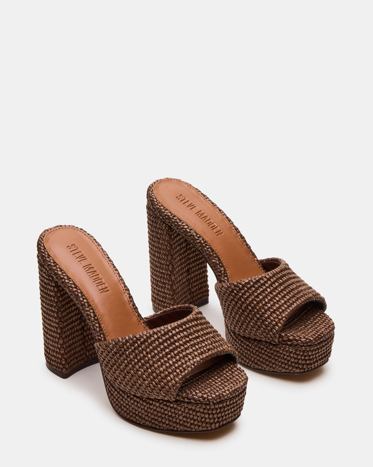 JOEL Brown Raffia Square-Toe Platform Raffia Mule Women's Heel | Steve Madden outlet