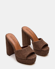 JOEL Brown Raffia Square-Toe Platform Raffia Mule Women's Heel | Steve Madden outlet