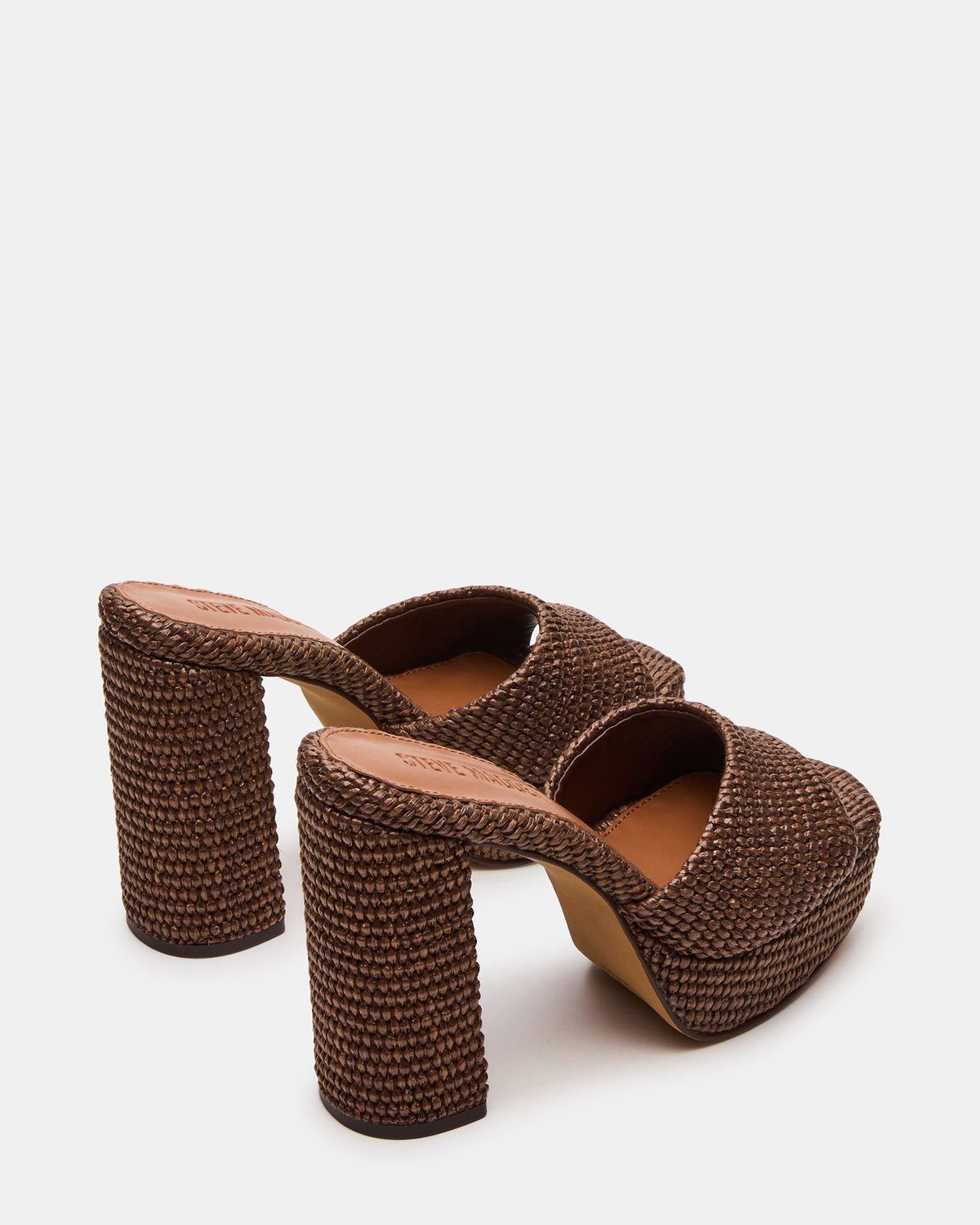JOEL Brown Raffia Square-Toe Platform Raffia Mule Women's Heel | Steve Madden outlet