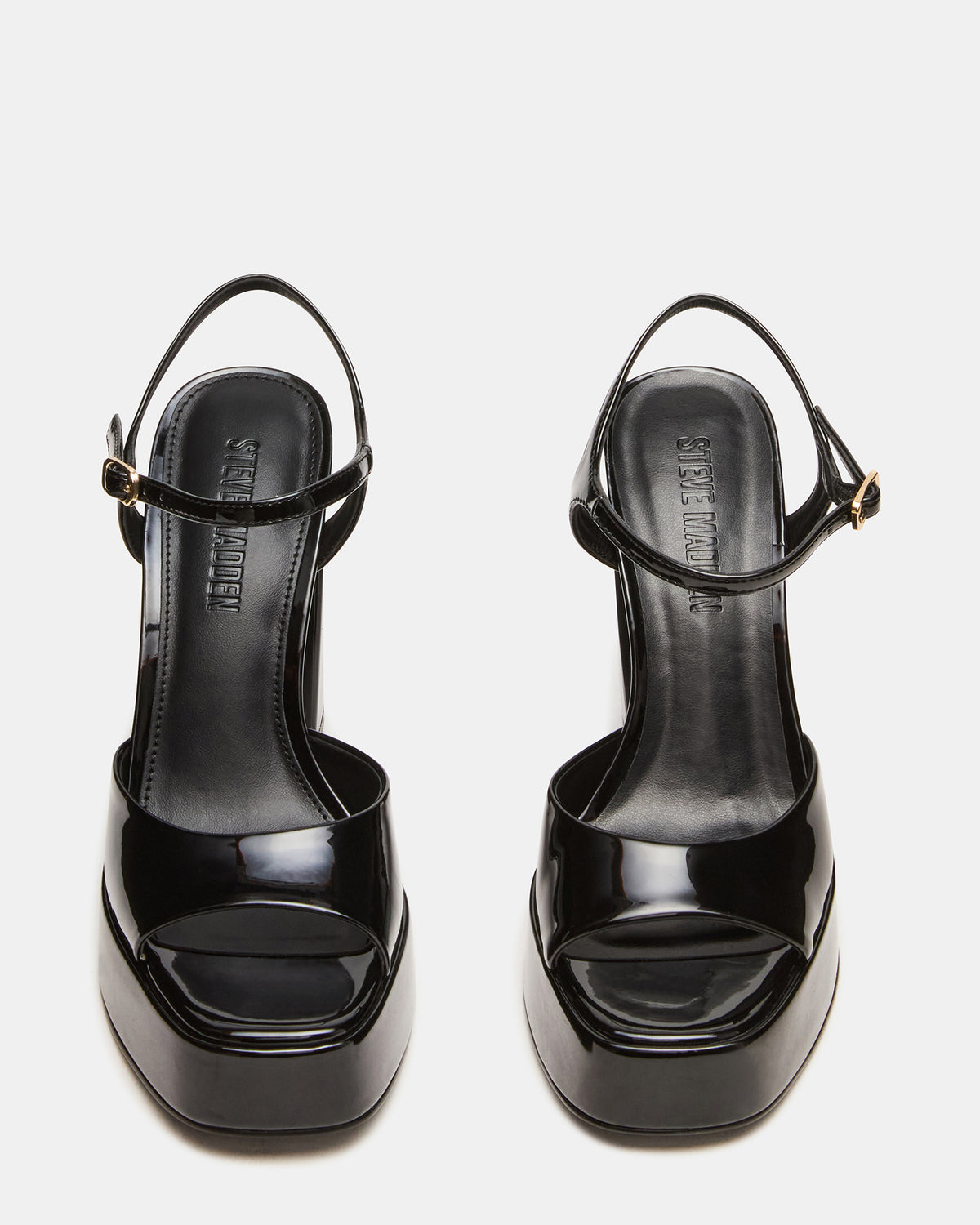 LIANDRA Black Patent Women's Platform Square-Toe Strappy Heel | Steve Madden Sale