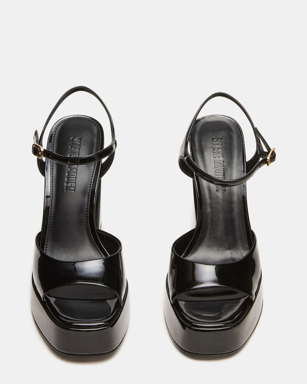 LIANDRA Black Patent Women's Platform Square-Toe Strappy Heel | Steve Madden Sale