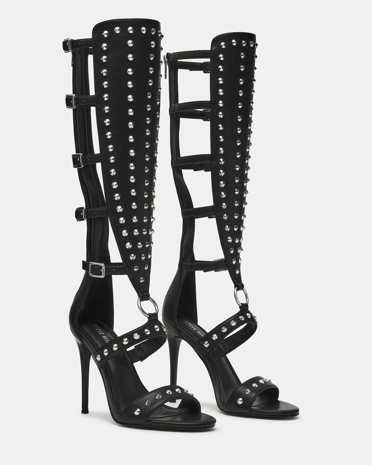 COMPOSURE Black Studs Strappy Stiletto Buckles Women's Heel | Steve Madden Sale