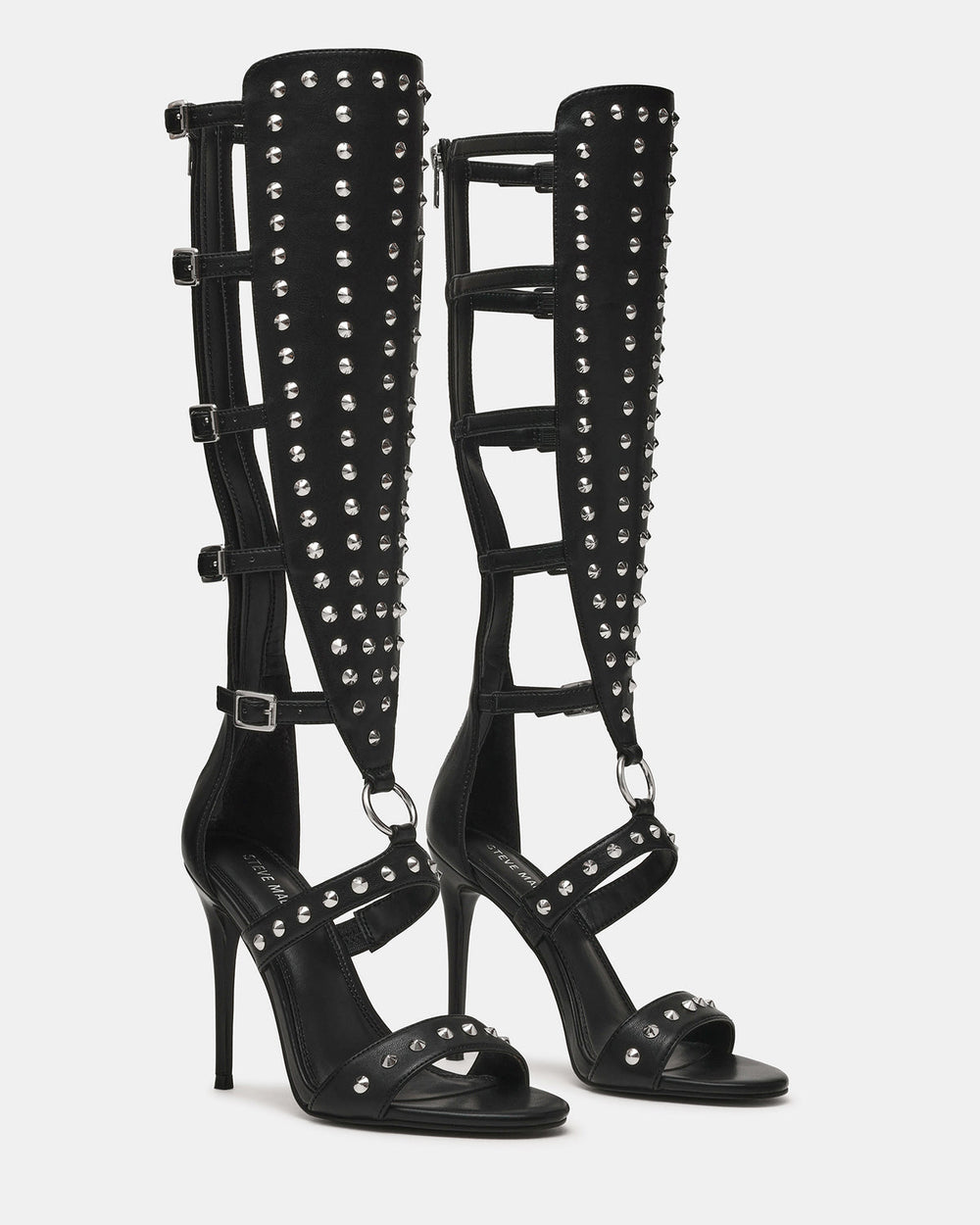 COMPOSURE Black Studs Strappy Stiletto Buckles Women's Heel | Steve Madden Sale