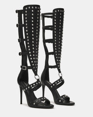 COMPOSURE Black Studs Strappy Stiletto Buckles Women's Heel | Steve Madden Sale