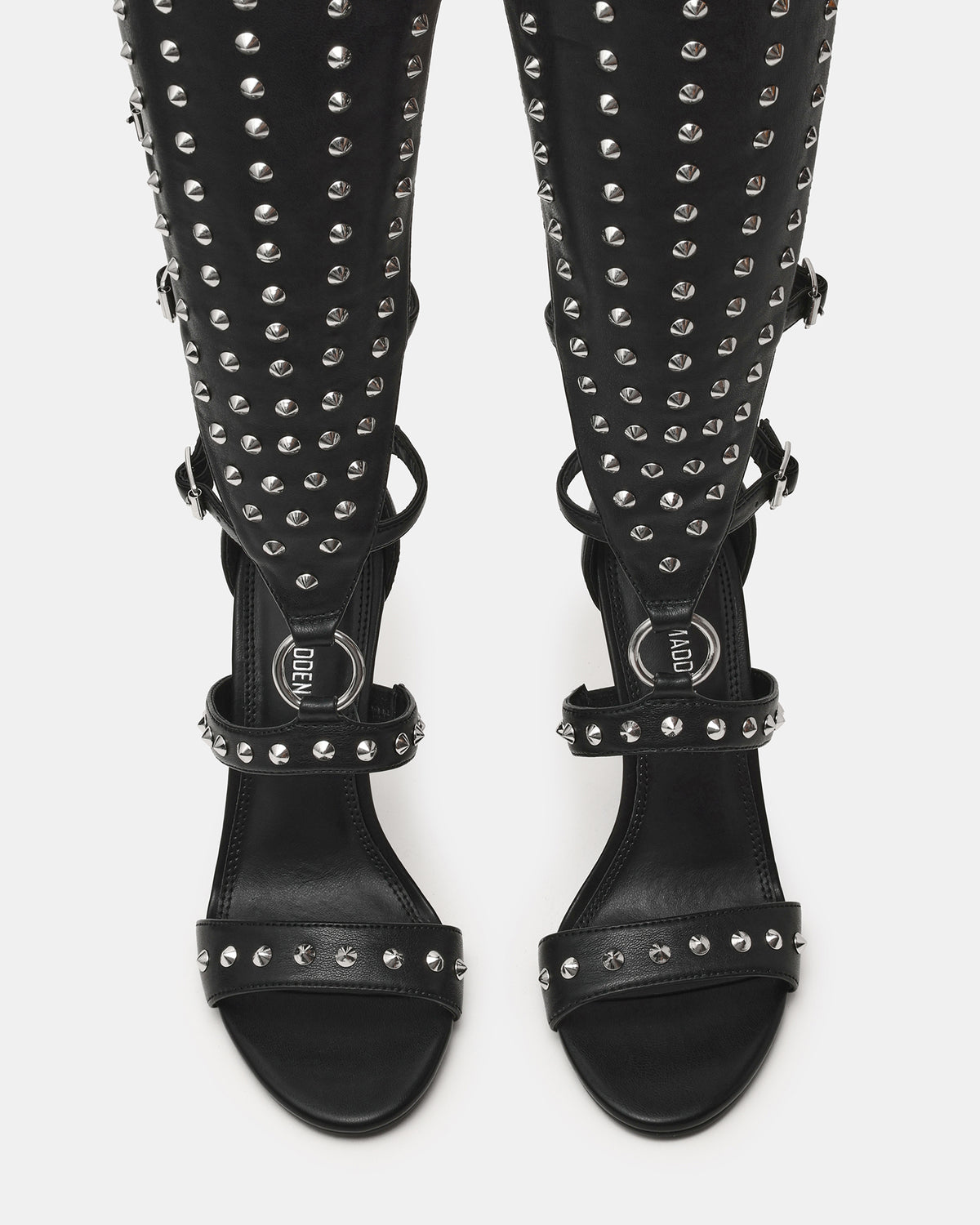 COMPOSURE Black Studs Strappy Stiletto Buckles Women's Heel | Steve Madden Sale