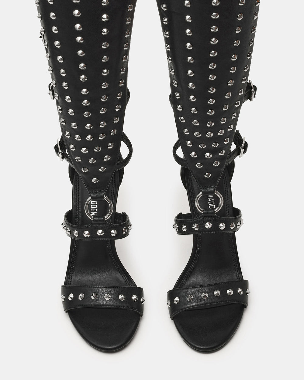 COMPOSURE Black Studs Strappy Stiletto Buckles Women's Heel | Steve Madden Sale