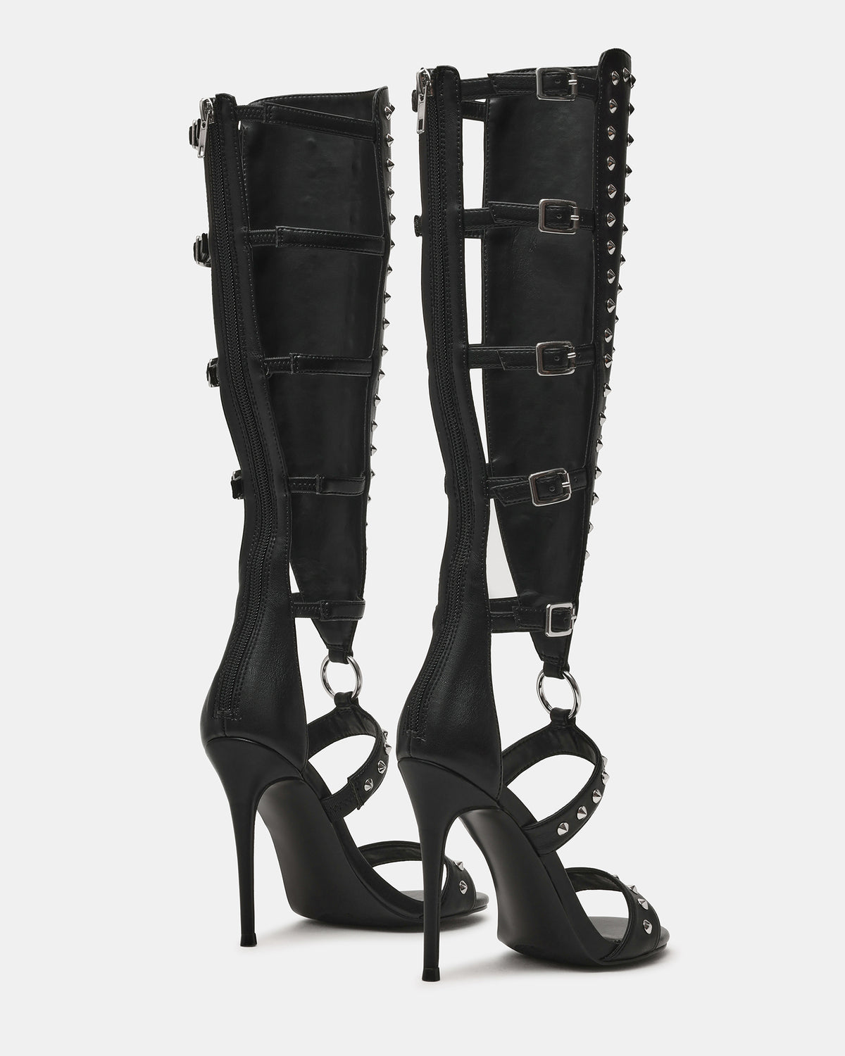 COMPOSURE Black Studs Strappy Stiletto Buckles Women's Heel | Steve Madden Sale