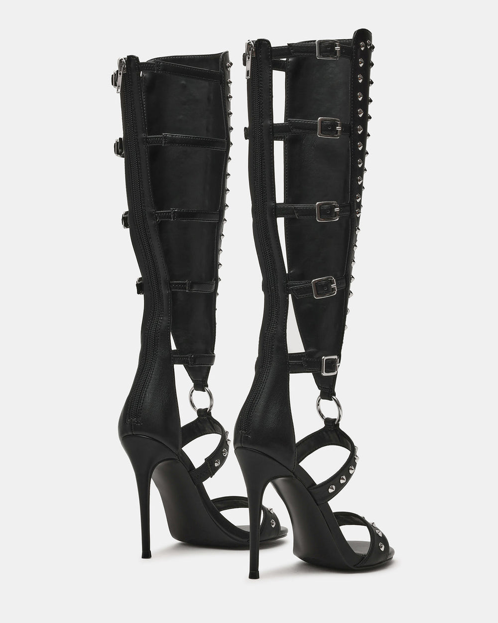 COMPOSURE Black Studs Strappy Stiletto Buckles Women's Heel | Steve Madden Sale