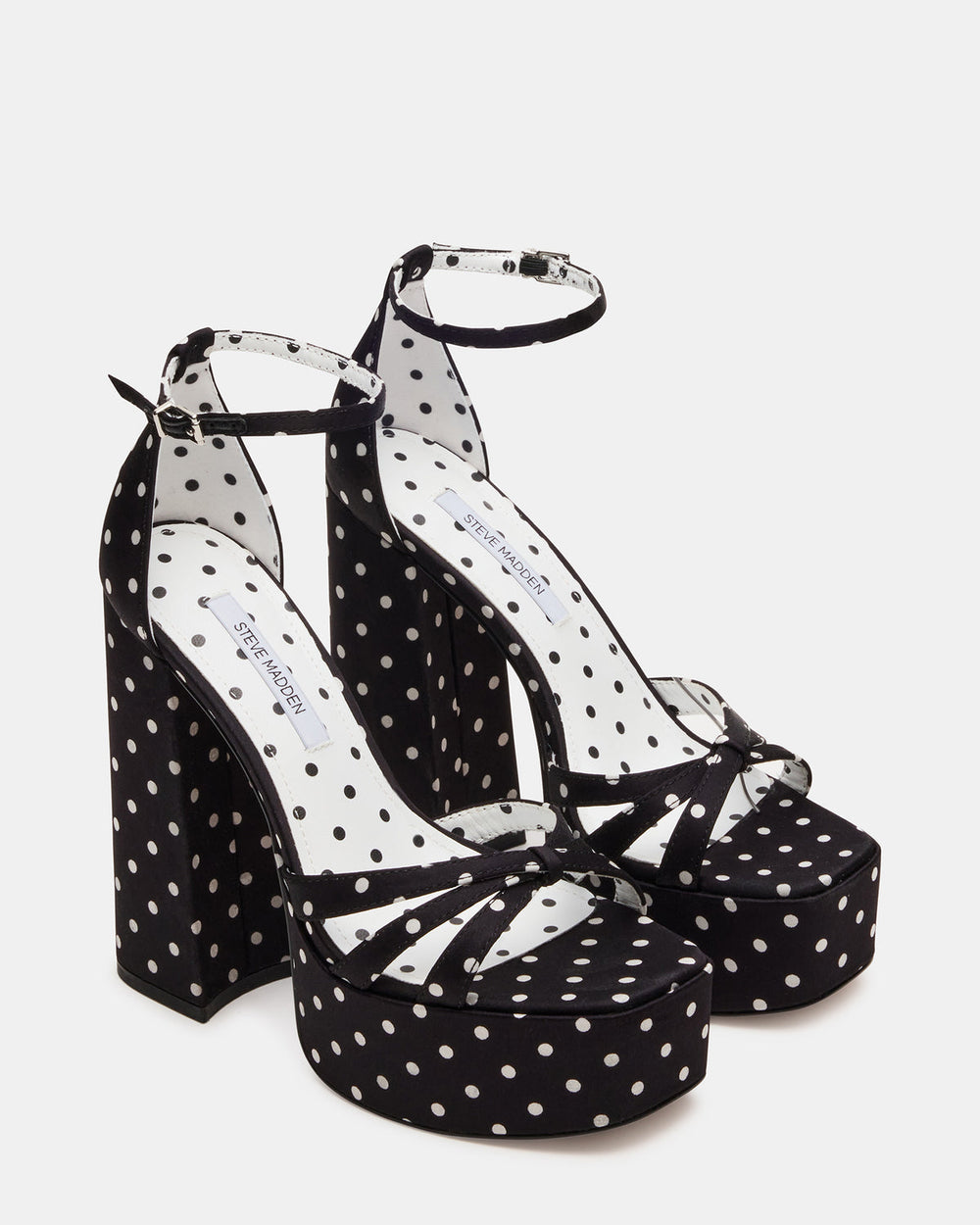 RETRO White/Black Polka Dot Open-Toe Block Heel Platform Women's Heel | Steve Madden for Sale