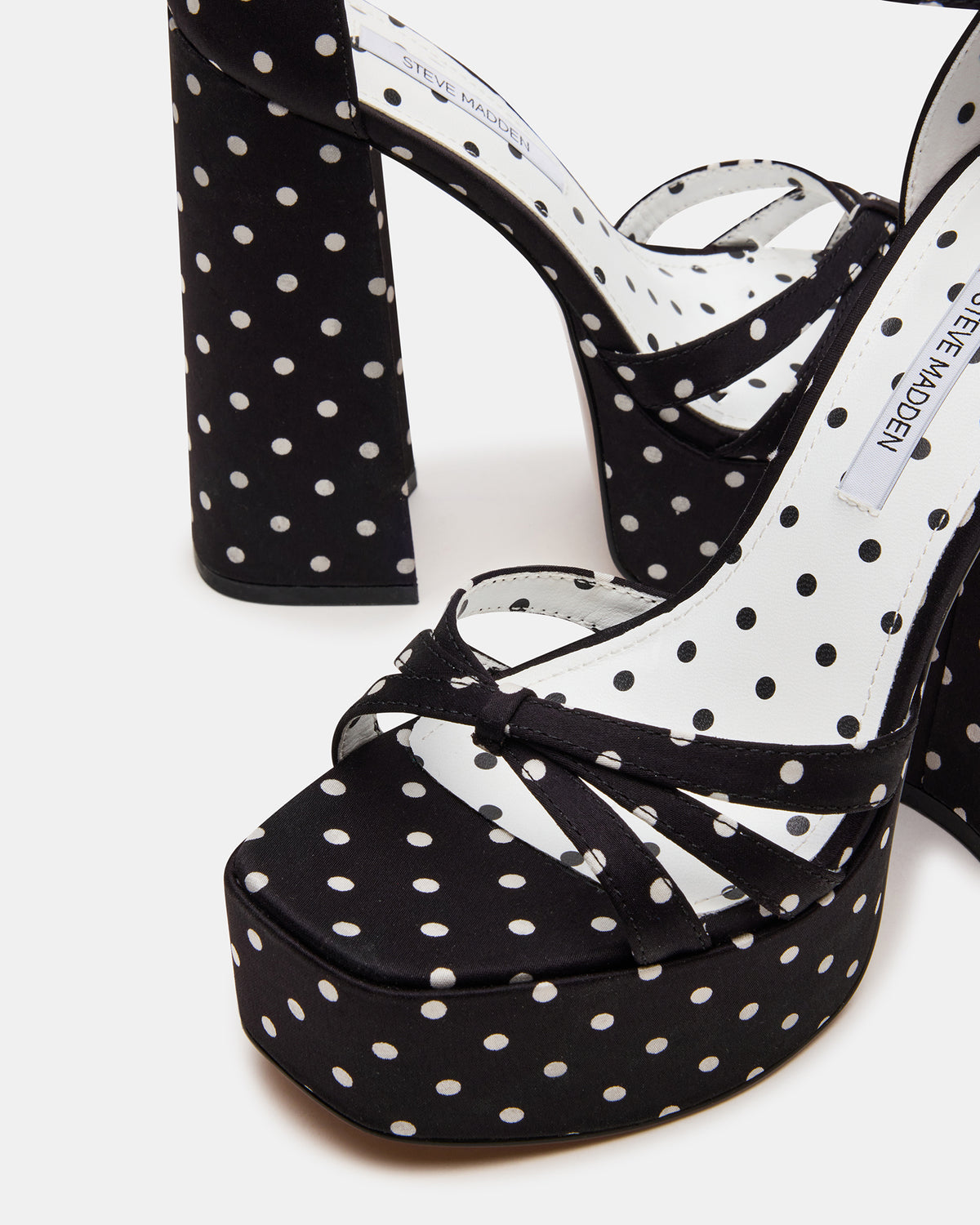 RETRO White/Black Polka Dot Open-Toe Block Heel Platform Women's Heel | Steve Madden for Sale