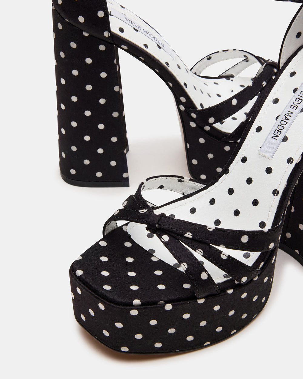 RETRO White/Black Polka Dot Open-Toe Block Heel Platform Women's Heel | Steve Madden for Sale