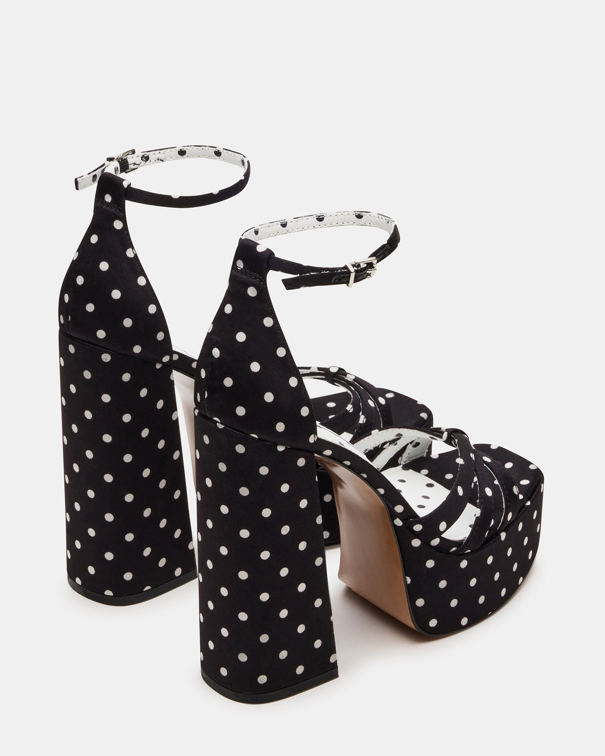 RETRO White/Black Polka Dot Open-Toe Block Heel Platform Women's Heel | Steve Madden for Sale