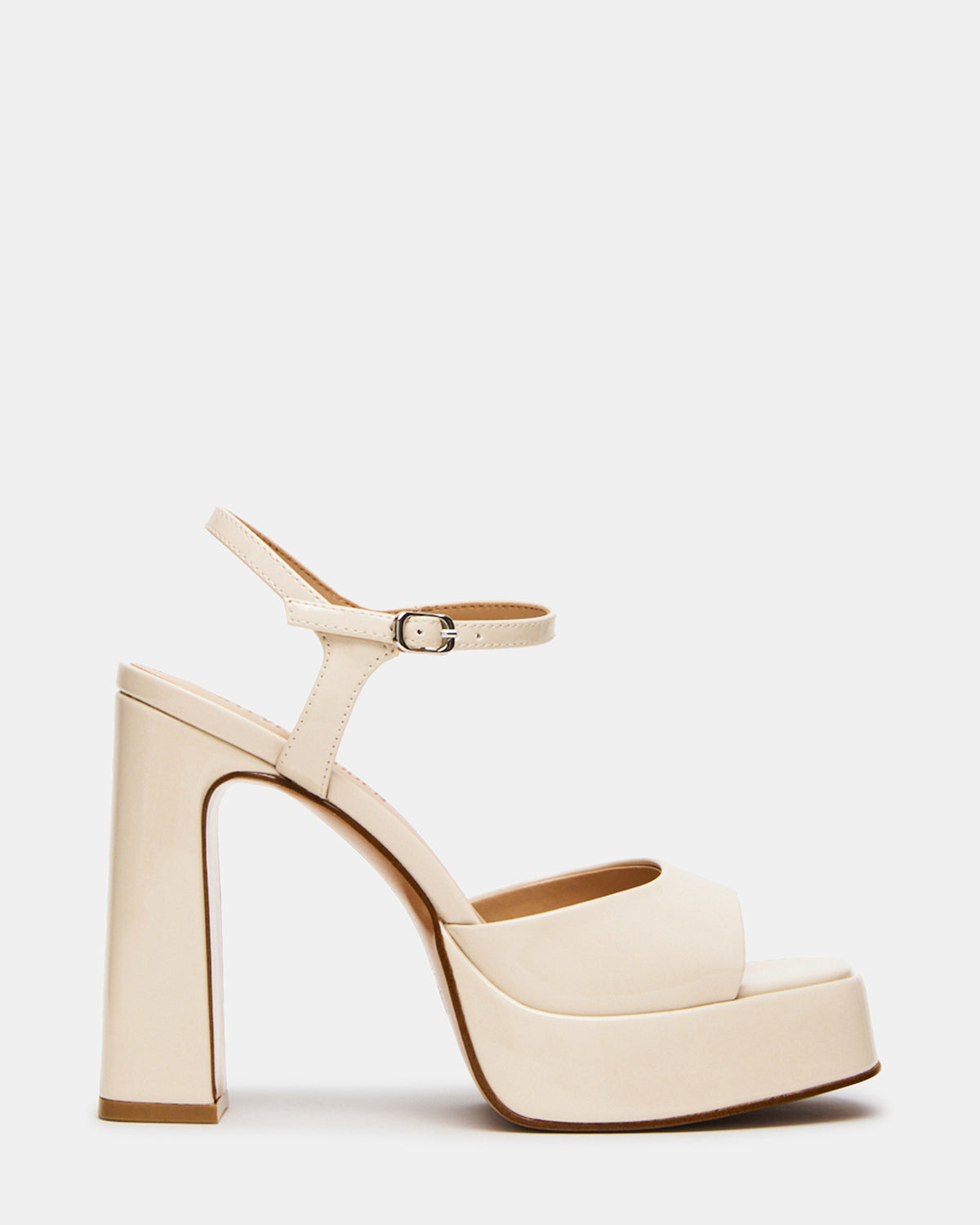 LINADRA Bone Patent Platform Square-Toe Strappy Women's Heel | Steve Madden on Sale