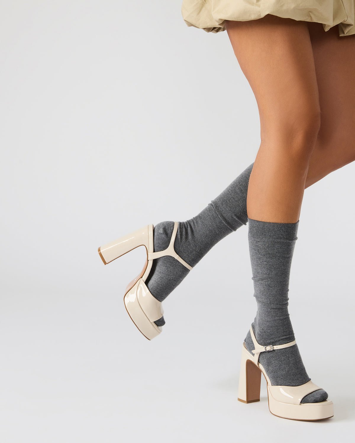 LINADRA Bone Patent Platform Square-Toe Strappy Women's Heel | Steve Madden on Sale
