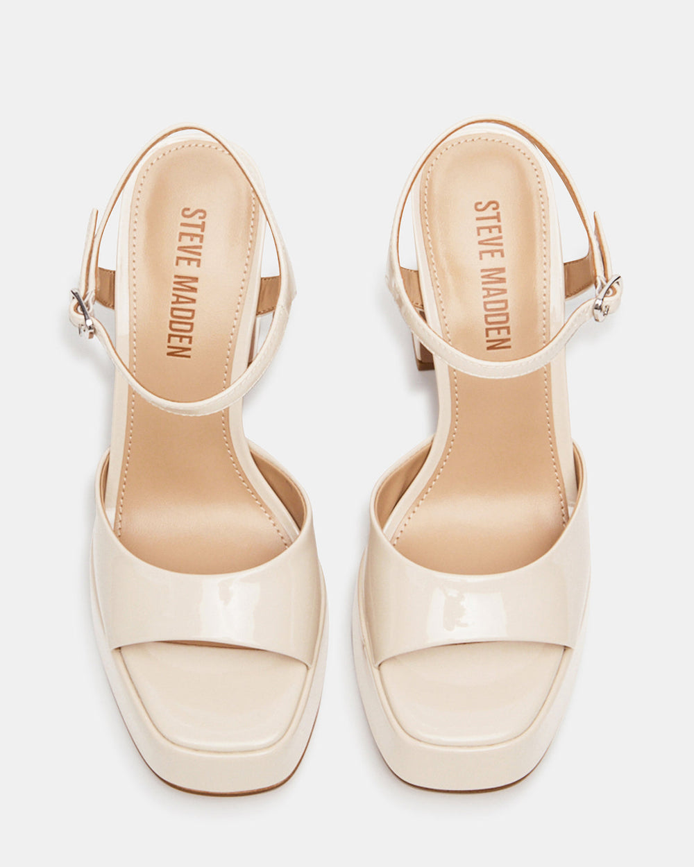 LINADRA Bone Patent Platform Square-Toe Strappy Women's Heel | Steve Madden on Sale