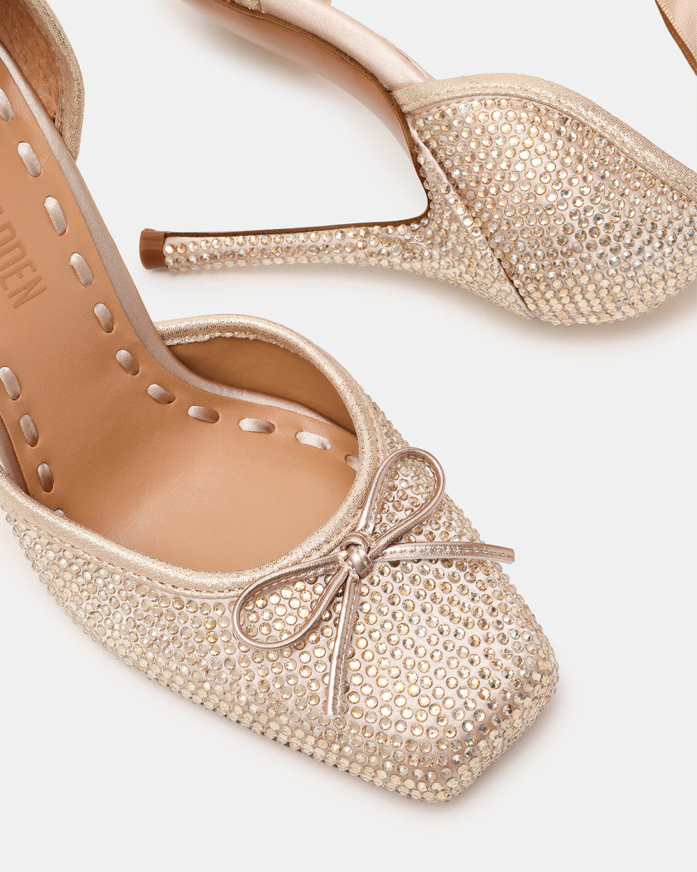 LARINA Champagne Rhinestones Square-Toe Stiletto Lace-Up Women's Heel | Steve Madden US