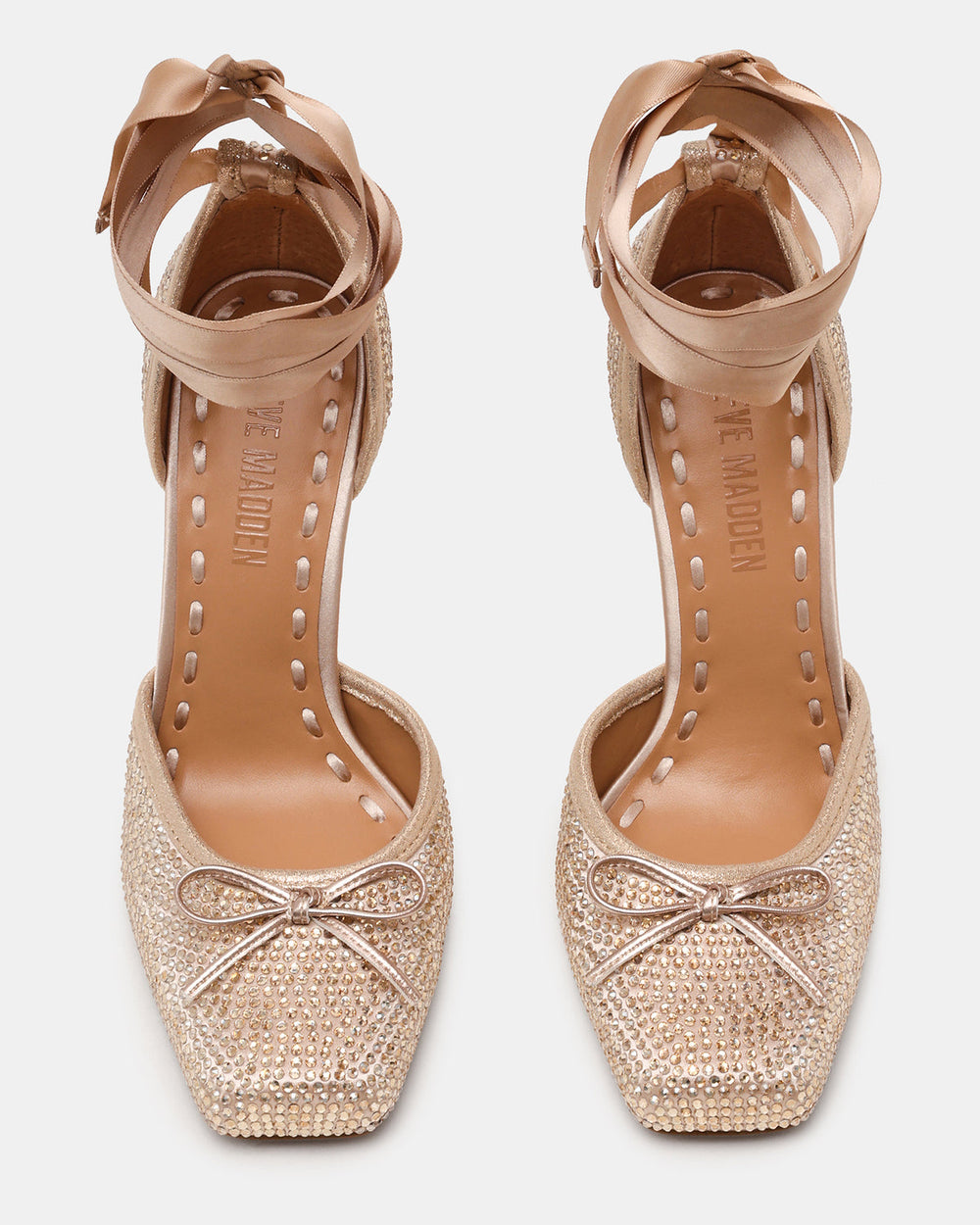 LARINA Champagne Rhinestones Square-Toe Stiletto Lace-Up Women's Heel | Steve Madden US