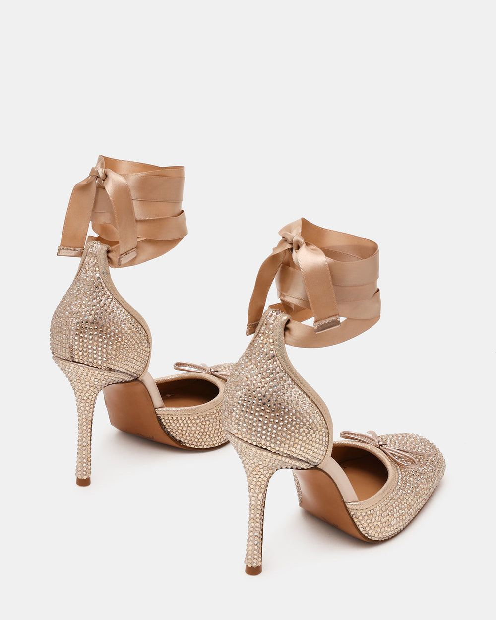 LARINA Champagne Rhinestones Square-Toe Stiletto Lace-Up Women's Heel | Steve Madden US