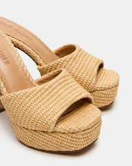 JOEL Natural Raffia Square-Toe Platform Raffia Mule Women's Heel | Steve Madden Sale