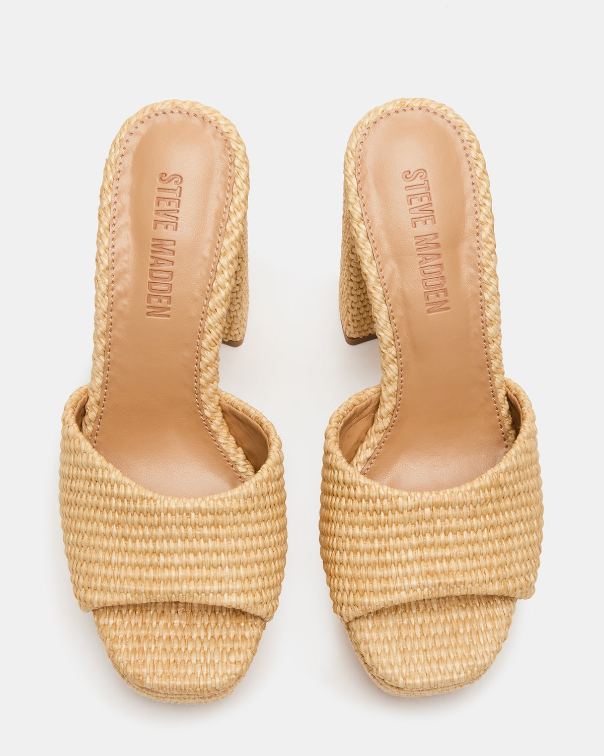 JOEL Natural Raffia Square-Toe Platform Raffia Mule Women's Heel | Steve Madden Sale