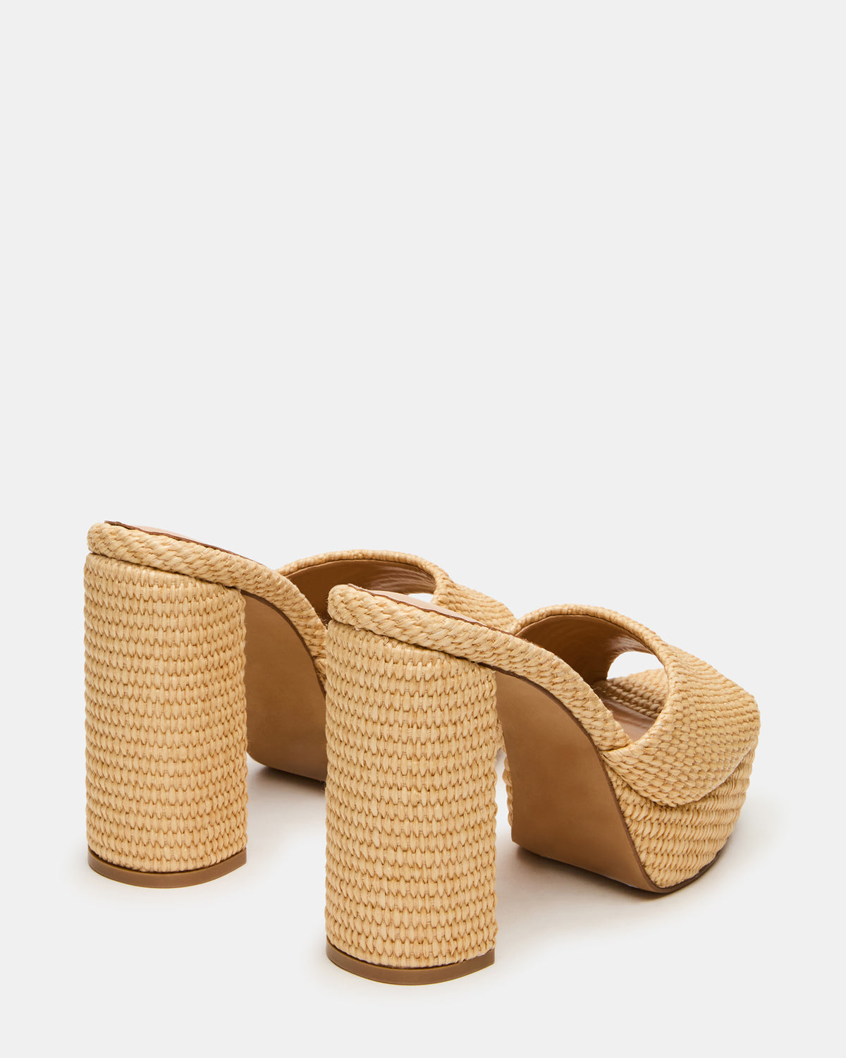 JOEL Natural Raffia Square-Toe Platform Raffia Mule Women's Heel | Steve Madden Sale