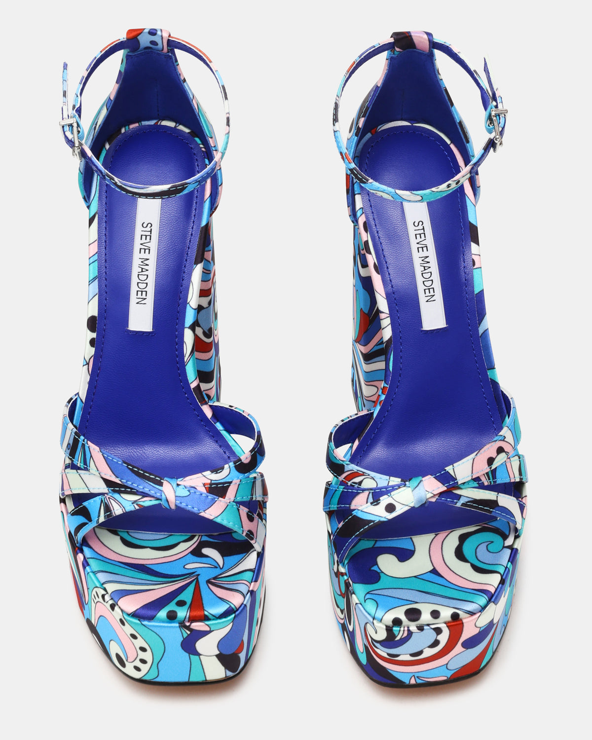 RETRO Blue Print Open-Toe Block Heel Platform Women's Heel | Steve Madden on Sale