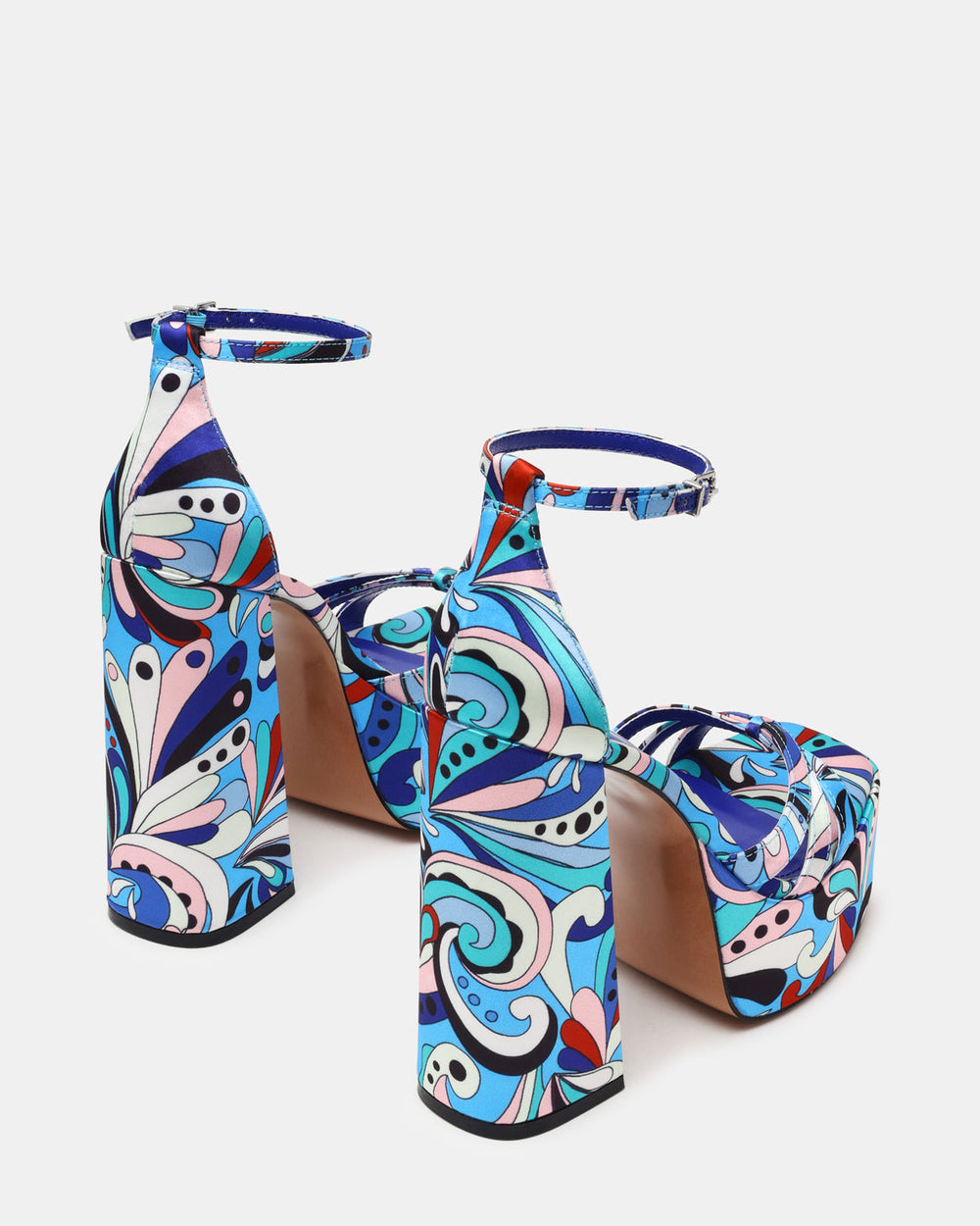 RETRO Blue Print Open-Toe Block Heel Platform Women's Heel | Steve Madden on Sale