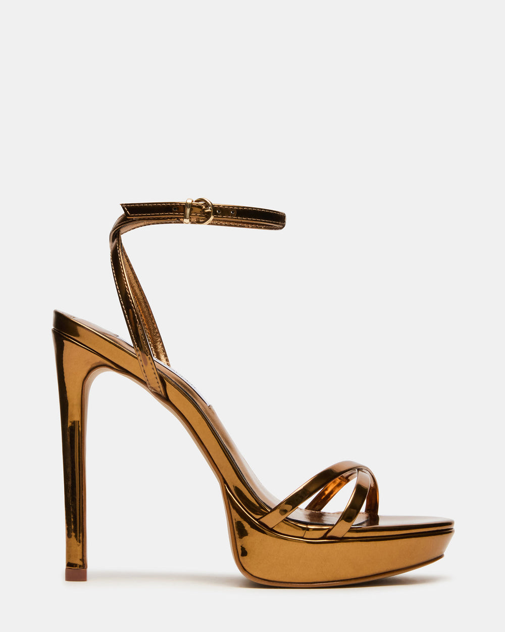 JUNI Bronze Criss Cross Stiletto Ankle Strap Women's Heel | Steve Madden discount