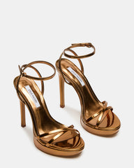 JUNI Bronze Criss Cross Stiletto Ankle Strap Women's Heel | Steve Madden discount