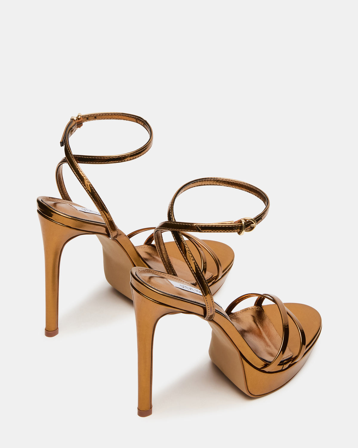 JUNI Bronze Criss Cross Stiletto Ankle Strap Women's Heel | Steve Madden discount