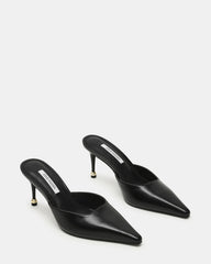 ADELINE Black Leather Mule Pointed-Toe Gold-Detail Women's Heel | Steve Madden US