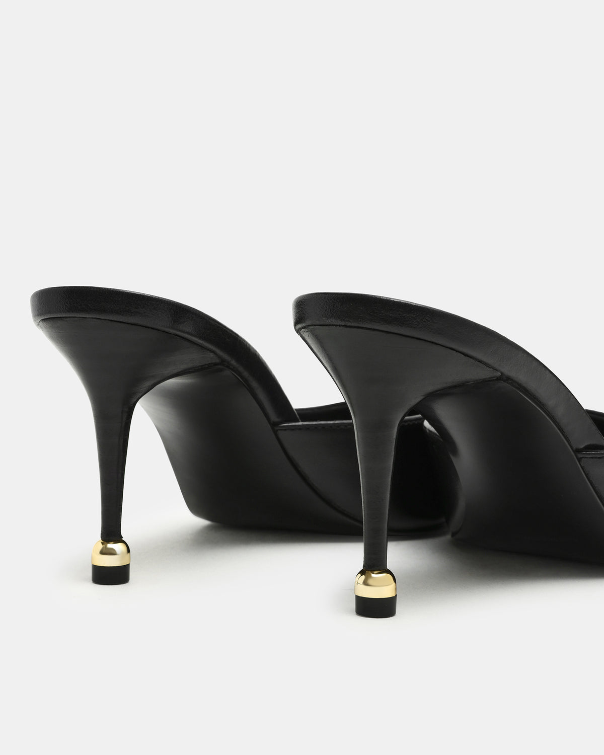 ADELINE Black Leather Mule Pointed-Toe Gold-Detail Women's Heel | Steve Madden US