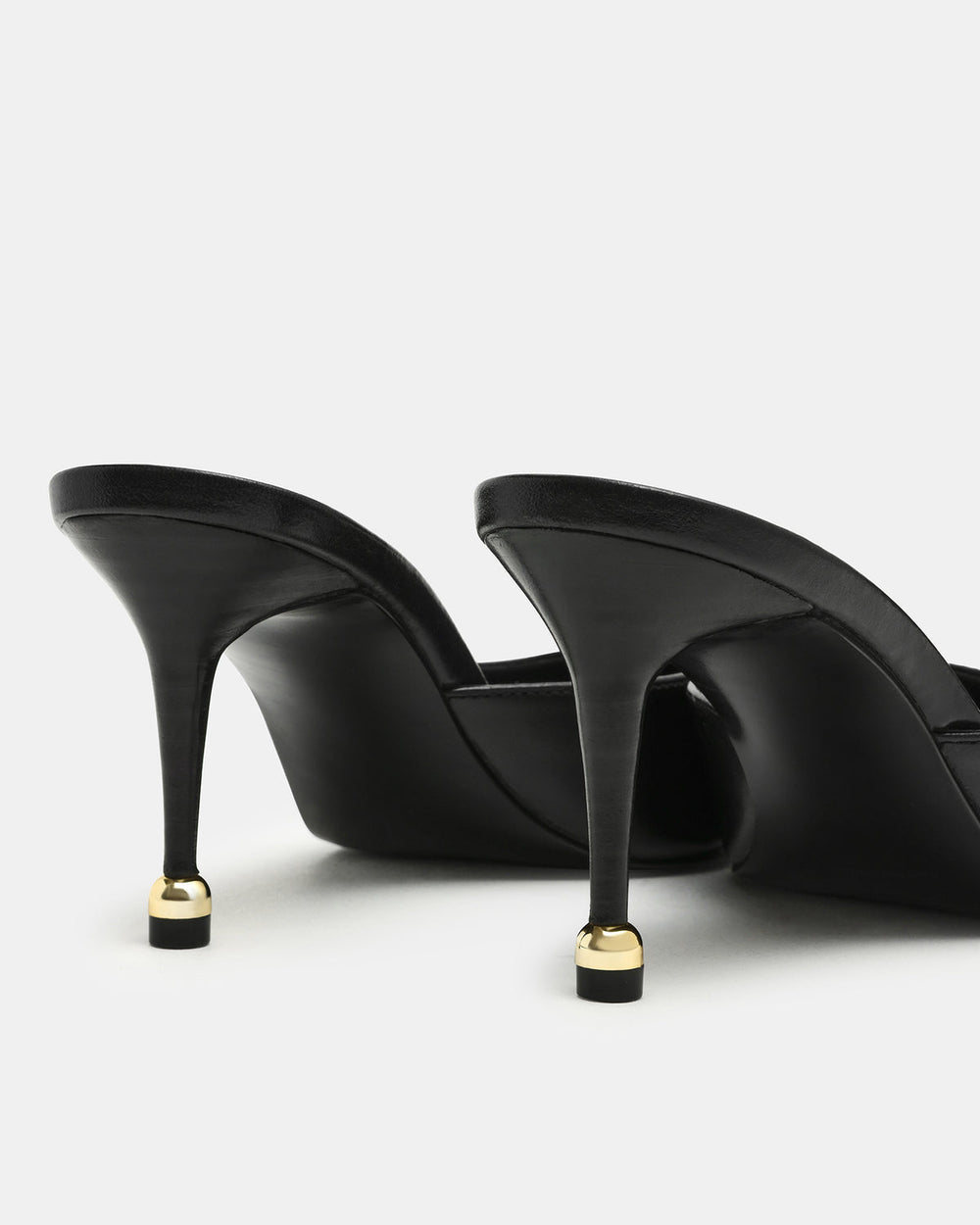 ADELINE Black Leather Mule Pointed-Toe Gold-Detail Women's Heel | Steve Madden US