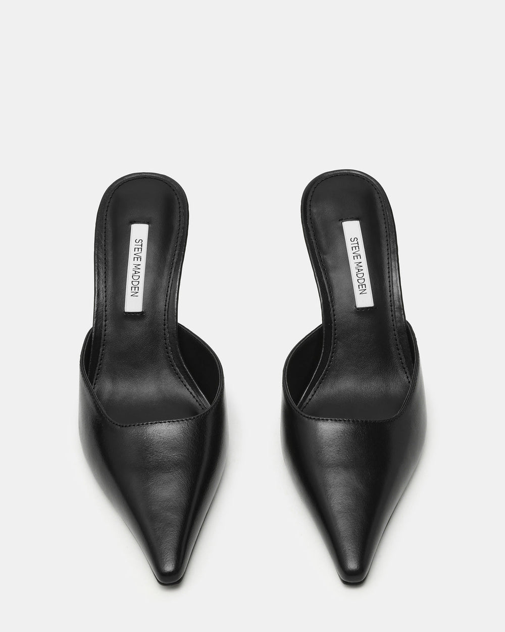 ADELINE Black Leather Mule Pointed-Toe Gold-Detail Women's Heel | Steve Madden US