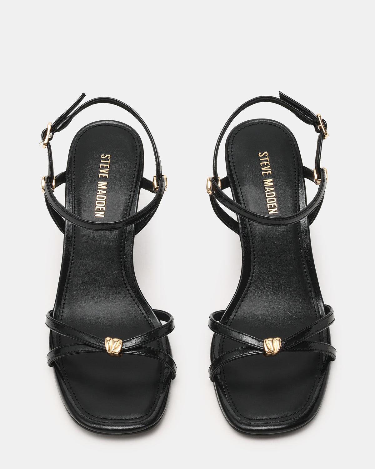 POSY Black Gold-Detail Strappy Square-Toe Women's Heel | Steve Madden for Sale