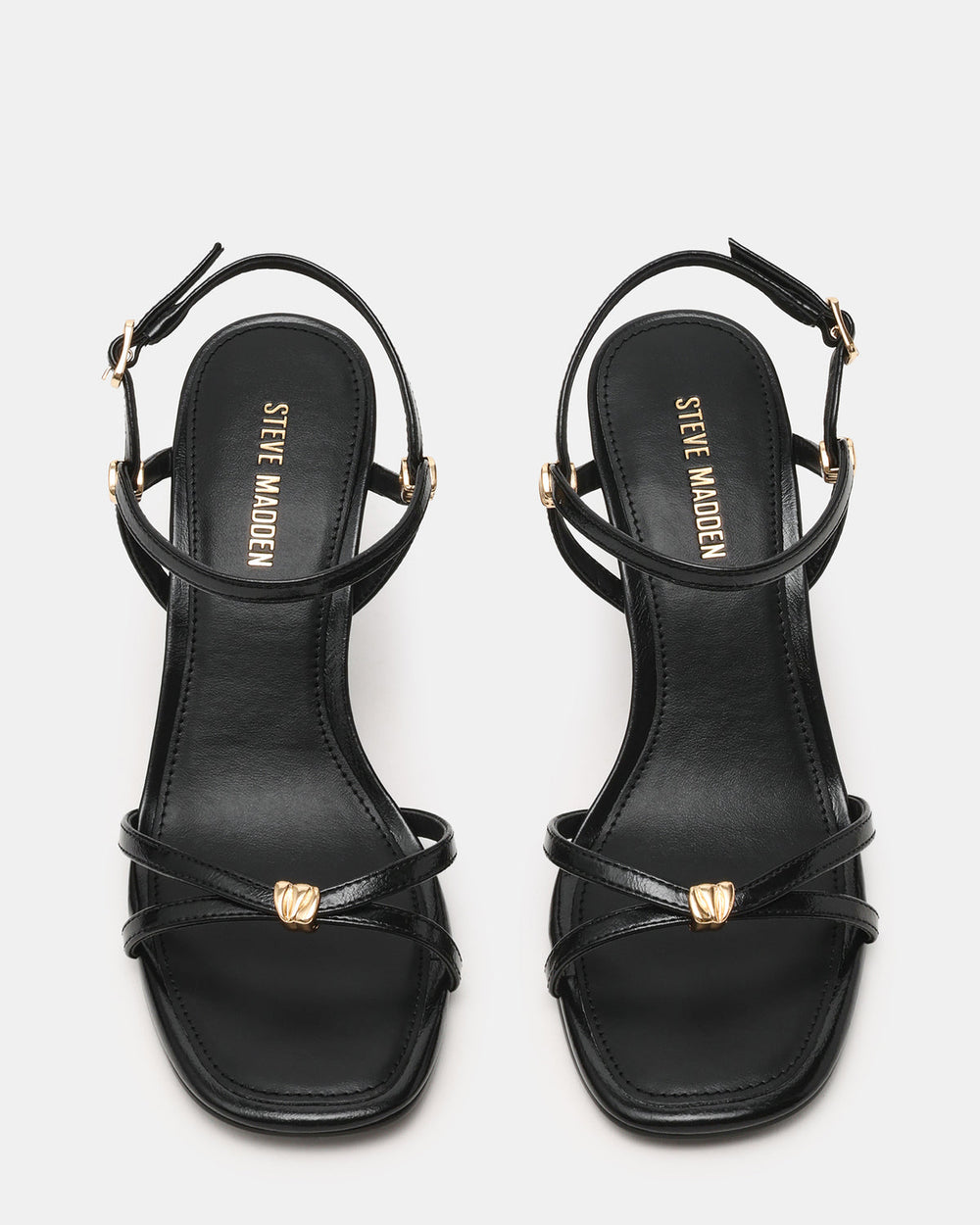 POSY Black Gold-Detail Strappy Square-Toe Women's Heel | Steve Madden for Sale
