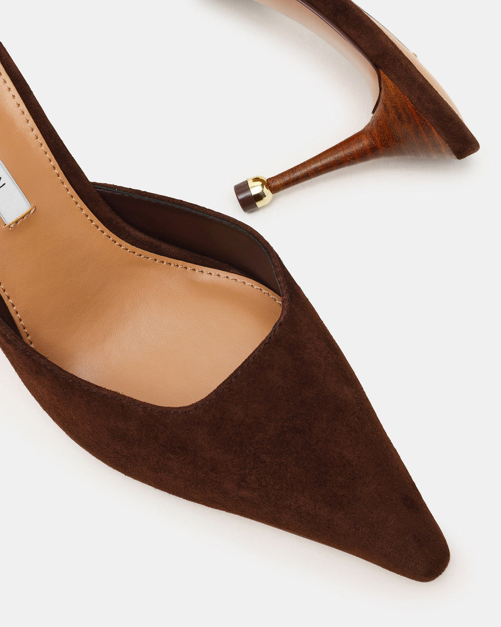 ADELINE Brown Suede Mule Pointed-Toe Gold-Detail Women's Heel | Steve Madden on Sale