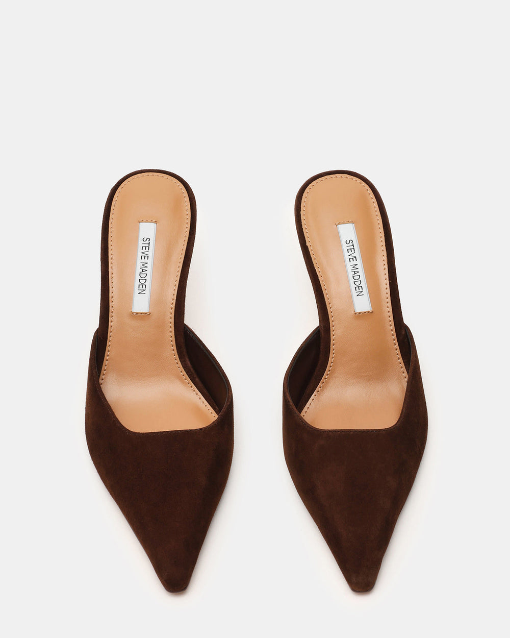 ADELINE Brown Suede Mule Pointed-Toe Gold-Detail Women's Heel | Steve Madden on Sale