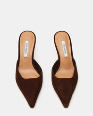 ADELINE Brown Suede Mule Pointed-Toe Gold-Detail Women's Heel | Steve Madden on Sale