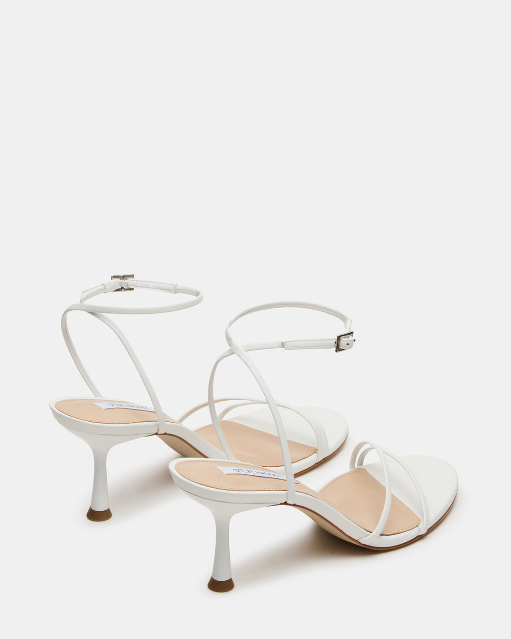 ERAS White Leather Stiletto Round-Toe Ankle Strap Women's Heel | Steve Madden Sale