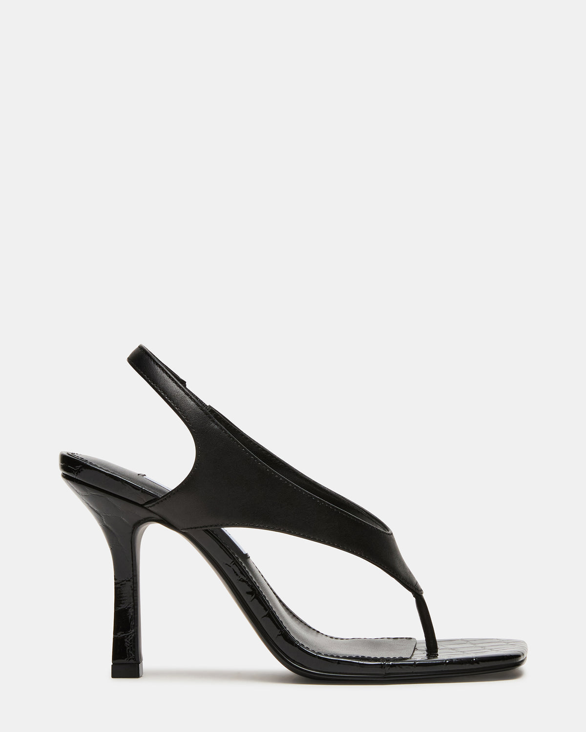 IMPROV Black Leather Square-Toe Thong Slingback Women's Heel | Steve Madden for Sale