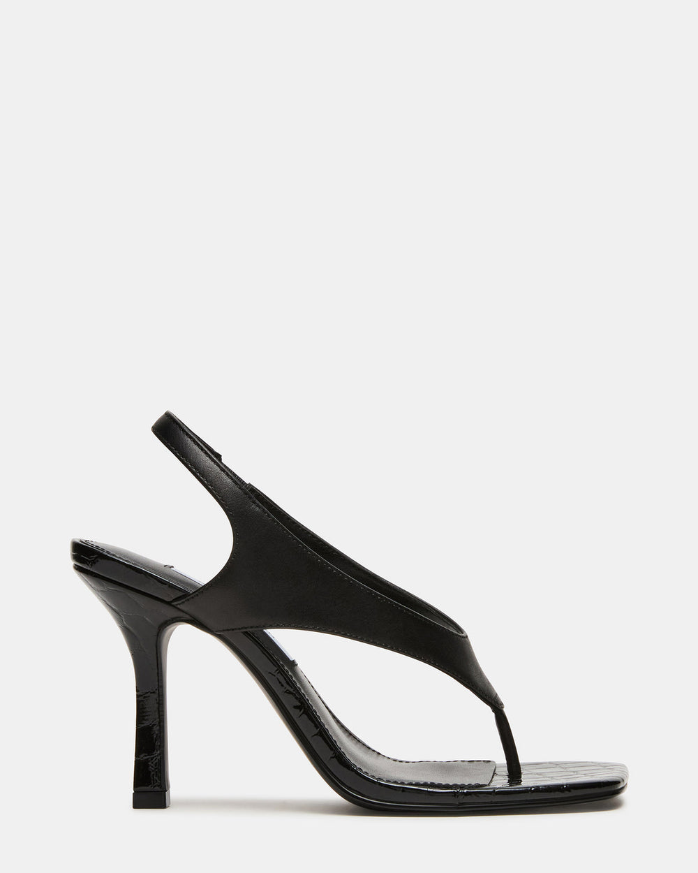 IMPROV Black Leather Square-Toe Thong Slingback Women's Heel | Steve Madden for Sale