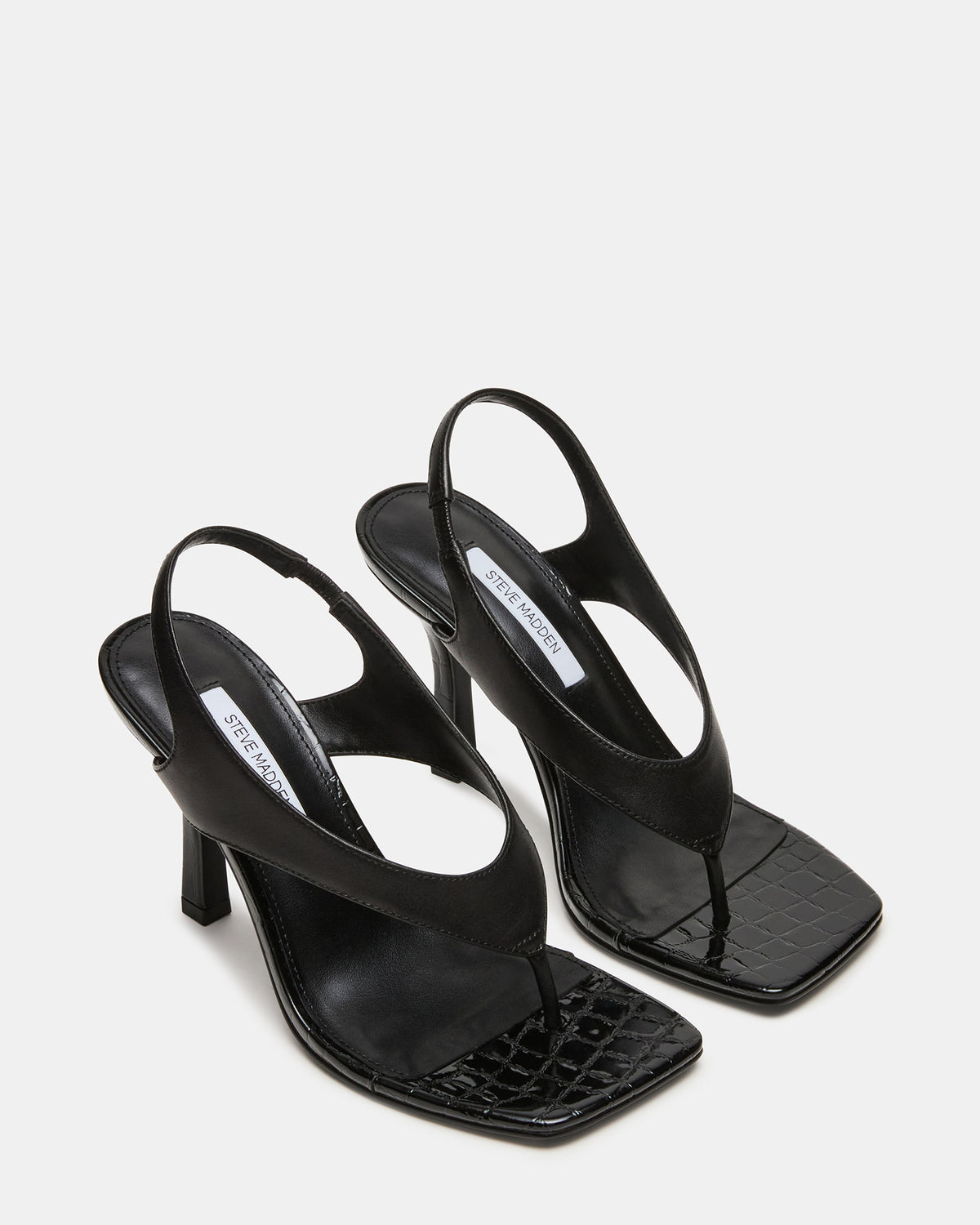 IMPROV Black Leather Square-Toe Thong Slingback Women's Heel | Steve Madden for Sale